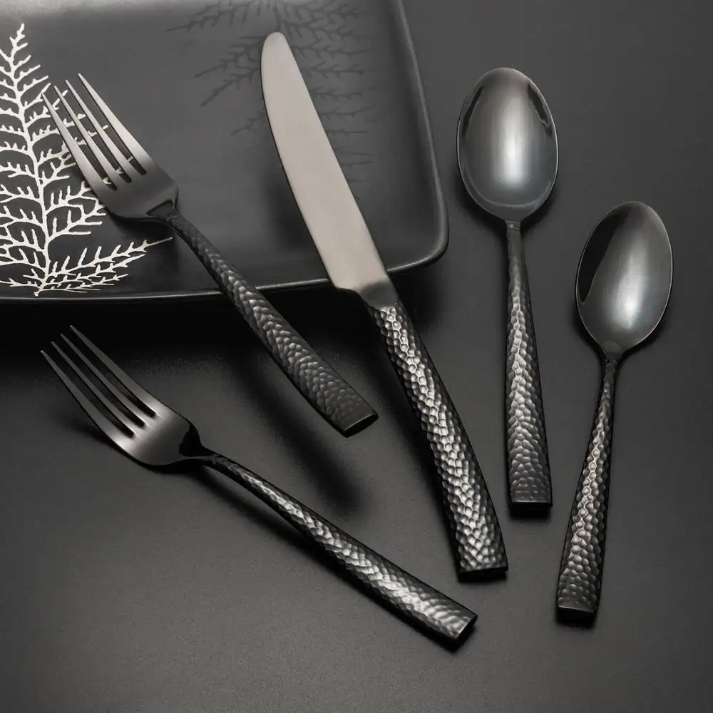 الجملة الفولاذ المقاوم للصدأ الأسود مجموعة أدوات المائدة المطبخ سكين ملعقة وشوكة لحضور حفل زفاف