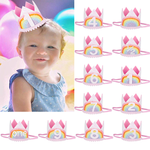 Groothandel Baby Kids Meisjes Verjaardagsfeestje Kroon Feestartikelen Regenboog Kroon Hoofdbanden Haaraccessoires Hoofdband