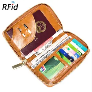Boshiho RFID-Sperrsim Brieftasche Öl gewachst Echtes Leder Reisepass Reisen