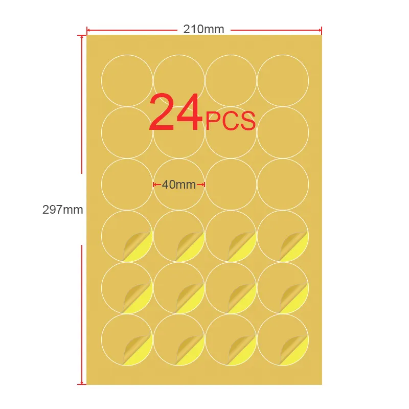 A4 Ronde Kraft Papier Afdrukken Label 40 Mm Gestanst Stickers Voor Inkjet/Laser/Copier Sterke Self-lijm