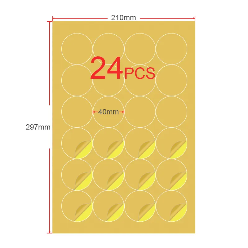 A4 รอบกระดาษคราฟท์ป้ายพิมพ์ 40 มม. ตัดสติกเกอร์สำหรับเครื่องพิมพ์อิงค์เจ็ท/เลเซอร์/เครื่องถ่ายเอกสาร self - กาว