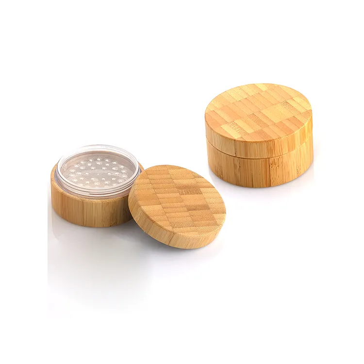 China fabricação vazio bambu 30ml 30g cosmético solto recipiente pó recipiente com sifter