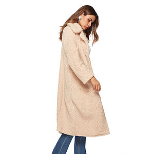 Diseño de la fábrica 2018 de invierno manga larga corbata cintura Turndown Collar de <span class=keywords><strong>terciopelo</strong></span> de lana de las mujeres <span class=keywords><strong>abrigo</strong></span> - Product Image 4