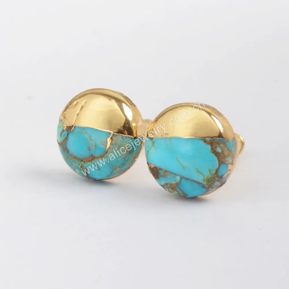 G1724 Unik Turquoise Alami 925 Perak Murni Perhiasan Kustom Kualitas Tinggi 925 Turquoise Stud Earrings untuk Wanita