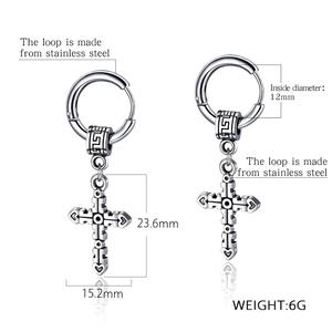 Pendientes de aro de acero inoxidable para <span class=keywords><strong>hombre</strong></span>, aretes colgantes con diseño antiguo de la cruz de Jesús, superventas, <span class=keywords><strong>2019</strong></span> - Product Image 5