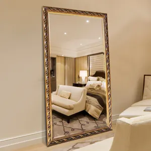 European Modern Big Oversized Luxury Retro Carving Framed Full Size Length Floor Stand Dressing Mirrors