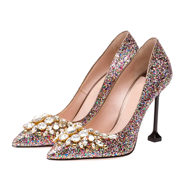 Made In China Pumps High Heel Glitter Diamonds Dress Shoes For Ladies