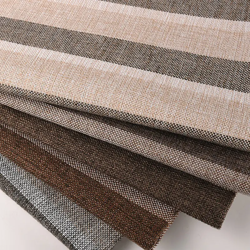 Moderne Lager Heim textilien Karo Streifen Leinwand Leinen optik Polsterung 100% Polyester Sofa Stoff