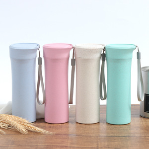 New Product 2019 Custom Logo Eco-friendly Portable for Travel Bottle Plastic Wheat Straw Water Bottle With Rope Drinkware