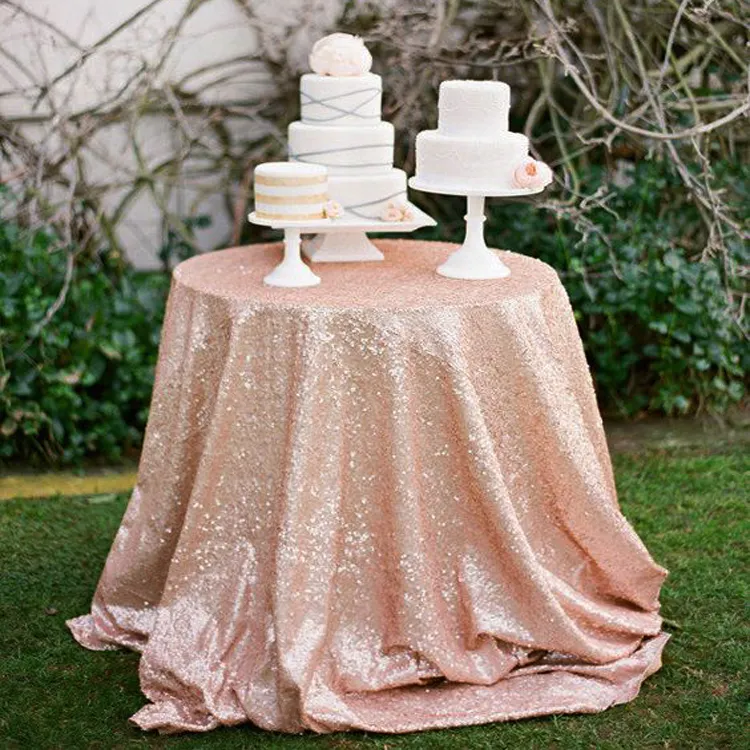 जन्मदिन की पार्टी सजावट शादी टेबल कपड़ा गुलाब गोल्ड सेक्विन टेबल लाइनों