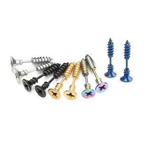 Male and female colorful screw rotate earring Screws Earrings Punk Style Stainless Steel Piercing Screws Hoop Earrings Ear Studs