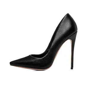 OEM 클래식 디자이너 스타일 발가락 검은 색 Pu 가죽 여성 하이힐 신발