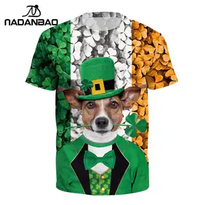 NADANBAO marca de poliéster sublimação camiseta verde St Patrick's Day Trevo amor bonito casal t-shirt do cão impresso