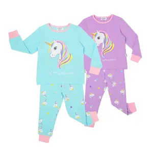 Petelulu unicorn design cotton kids pajamas clothing sets Girls winter pajamas colorful printed nightgown sleepwear