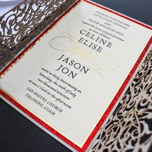 Long lanh Màu Đỏ giấy sang trọng cắt laser và thanh lịch thiết kế mới nhất lời mời đám cưới - Product Image 3