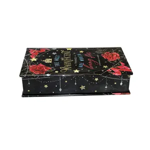 Caja de lata de metal rectangular para regalo de Navidad, lata de lata vintage para libros