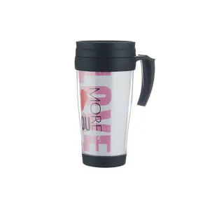 Custom 14Oz Dubbele Wand Plastic Reizen Koffie Mok Met Handvat