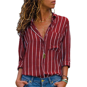 Camicetta a Righe con Stampa in 6 Colori, Taglie S-2XL, con Tasche e Bottoni, Maniche Lunghe, Top Sexy per Ufficio e Casual E251322 - Product Image 4