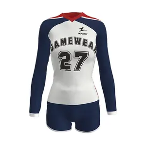 Healong Long Sleeve Sport T Shirt Printed Volleyball Jersey Design Wholesale Women Volleyball Wear