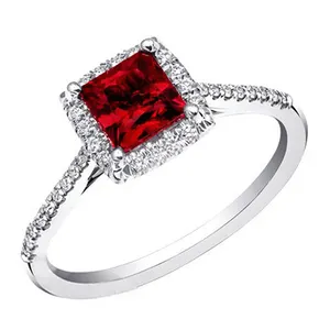 Cincin Druzy Batu Akik Perak Batu Permata Merah Persegi Menawan