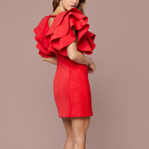 Mini <span class=keywords><strong>Abito</strong></span> da Festa <span class=keywords><strong>Rosso</strong></span> Sexy <span class=keywords><strong>con</strong></span> <span class=keywords><strong>Volant</strong></span> Drammatici per Donna, Vendita Calda - Product Image 4