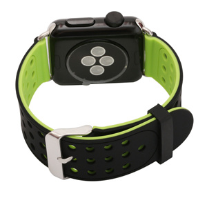 Los hombres de Color Dual <span class=keywords><strong>correa</strong></span> de silicona para <span class=keywords><strong>apple</strong></span> <span class=keywords><strong>watch</strong></span> transpirable Sweatproof de bandas de Metal de plata hebilla - Product Image 1