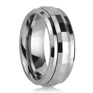 Faceted Spinner Ring Tungsten Spinning Men's Wedding Ring