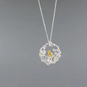 Женское ожерелье из серебра 925 пробы с цветком сливы