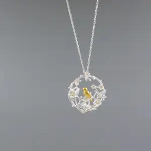 Kalung Wanita Bentuk Burung Plum, Kalung Wanita Bentuk Burung Plum Blossom Elegan dan Manis Modis 925