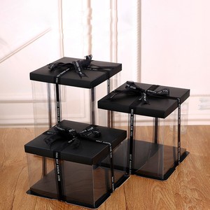 Chất lượng cao 3-in-1 ký hợp đồng nhựa PET vuông mini rõ ràng bánh sinh nhật <span class=keywords><strong>Box</strong></span> với nắp - Product Image 4