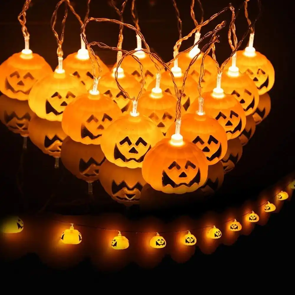 Halloween Pumpkin Lights 16LED Battery Powered Pumpkin String Lights Lantern Decoration for Holiday Party
