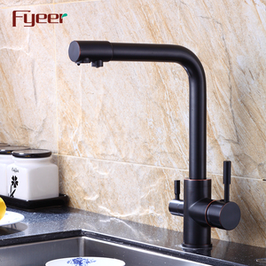 صنبور حوض المطبخ Fyeer, صنبور حوض المطبخ Fyeer المزدوج ليفر مقبض أسود 3 اتجاهات - Product Image 4