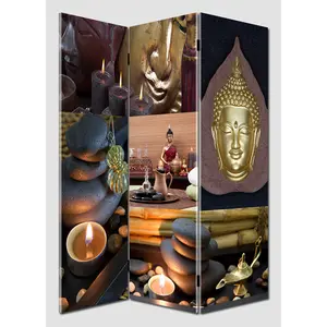 Canvas Screen Light up Wood Movable RELIGIOUS Southeast Asia up Room Divider, Folding Home Decor Folding Screens with 3 Leaves