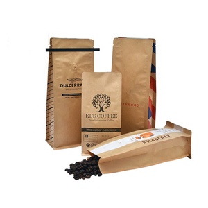 Bolsos de café planos impresos aduana de la parte inferior del bloque del empaquetado de la comida del papel de Kraft del escude - Product Image 1