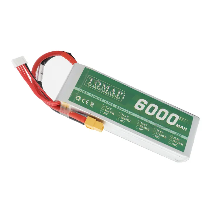 High Capacity RC Hobby Drone Model Batteries 6000 Mah Rechargeable Lithium Ion Battery With XT60 Plug Connector