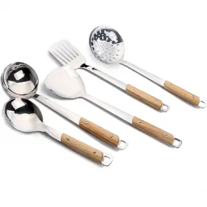 Set di utensili da cucina con manico in legno utensili per la casa in acciaio inossidabile antiaderente per Set da cucina