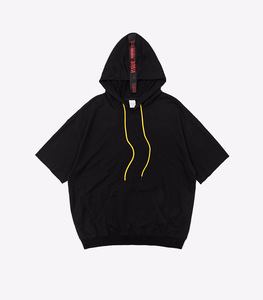 2019 Hommes 100% Coton hip hop vêtements à manches courtes veste noire avec chapeau - Product Image 1