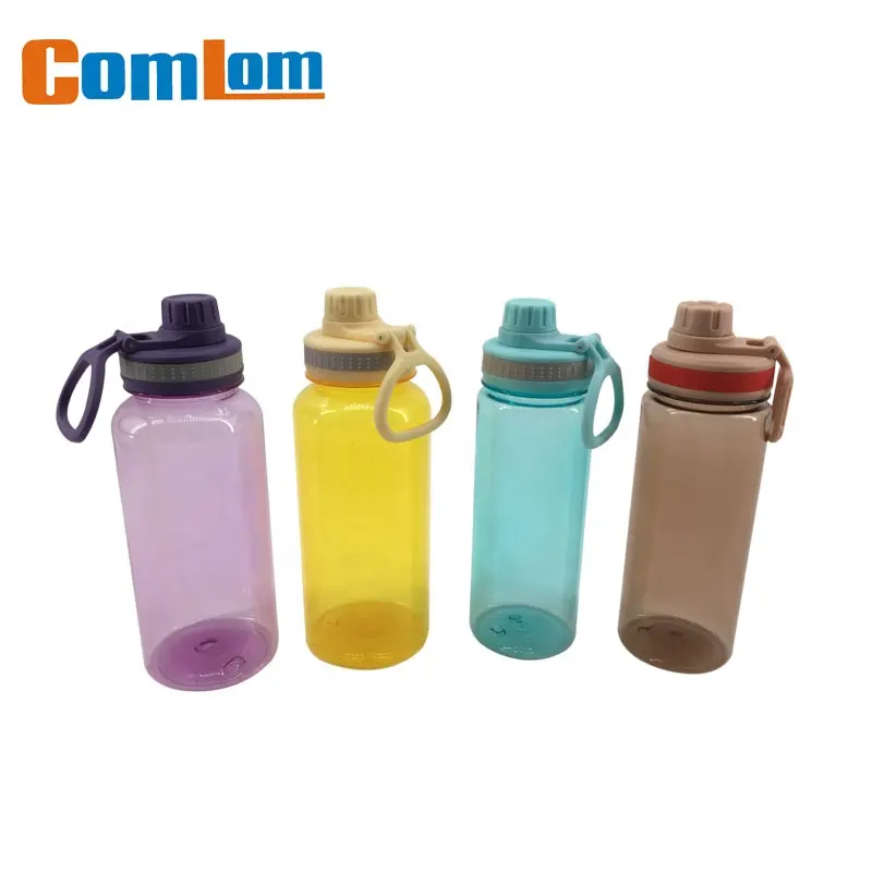 زجاجة مياه رياضية بلاستيكية شفافة خالية من مادة بيسفينول أ مع شعار مخصص من المصنع Comlom ، غطاء مختلف ، من البلاستيك الشفاف
