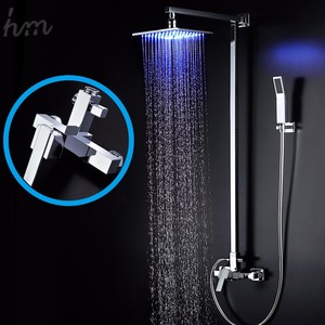 Cuadrado de 8 pulgadas luz LED cabeza de ducha de mano con <span class=keywords><strong>el</strong></span> brazo diapositiva <span class=keywords><strong>Bar</strong></span> para accesorios de baño grifo grifos T - Product Image 2