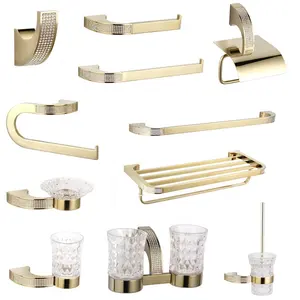 Séc Pha Lê Chải Vàng Phòng Tắm Phần Cứng Đặt Robe Hook Khăn Đường Sắt Brass Phụ Kiện Phòng Tắm