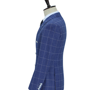 Tweed <span class=keywords><strong>uomo</strong></span> blazer colore blu giacca gilet pantaloni vestiti per matrimonio Veste Homme Pour Mariage Plaid doppiopetto abiti da <span class=keywords><strong>uomo</strong></span> - Product Image 4