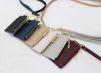 Pemegang Kartu Kredit Tali Kulit Saffiano Kustom dengan Tanda Pengenal Tempat Id Dompet Lanyard Leher Pemegang Kartu Kredit