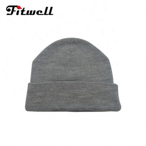 Adulto Unisex fino lana llanura cuerpo con logotipo bordado personalizado doble capa <span class=keywords><strong>Grey</strong></span> | bebé de punto beanie sombrero - Product Image 3
