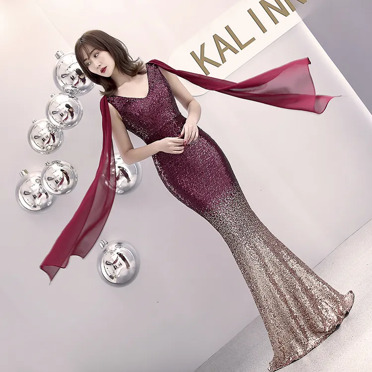 16098#V-neck Sleeveless With Shawl Sexy Glitter Prom Party Gown Mermaid Sequined Long Vestido de noite Evening party Dress