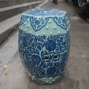 Çin el boyalı mavi ve beyaz çiçek deseni seramik vanity tabure porselen bahçe koltukları