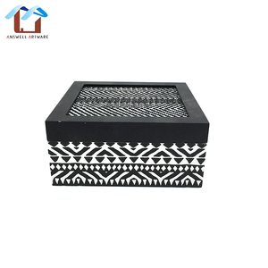 Beautifully Designed Decoration Black and <strong>White</strong> Rope Weave Patterned Vintage Square <strong>Wooden</strong> Gift Box <strong>Crate</strong> - Product Image 4