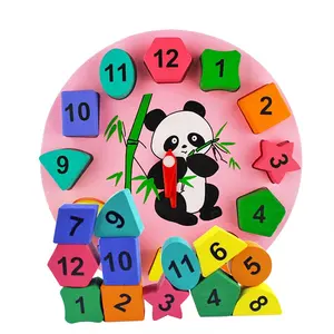 12 nombre Numérique Coloré Géométrie Panda Horloge Éducatif 3D Puzzle En Bois Animaux