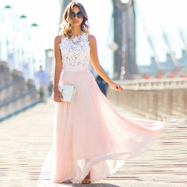 Venta al por mayor, Egypt, ropa de talla grande para mujer, vestido de noche barato de tela de gasa Rosa caliente