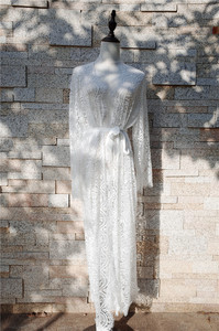 <span class=keywords><strong>Vestiti</strong></span> delle donne 2019 Vestito Dalla Spiaggia di Estate Tunica Sexy Vede Attraverso Il Merletto Bianco A Maniche Lunghe Con Cintura Wrap Dress Robe De Plage sarong - Product Image 4