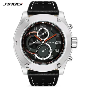 SINOBI Luxury Sports Chronograph Men's Quartz Watches Mens Wristwatch For Man Leather Band Custom watches S9648G